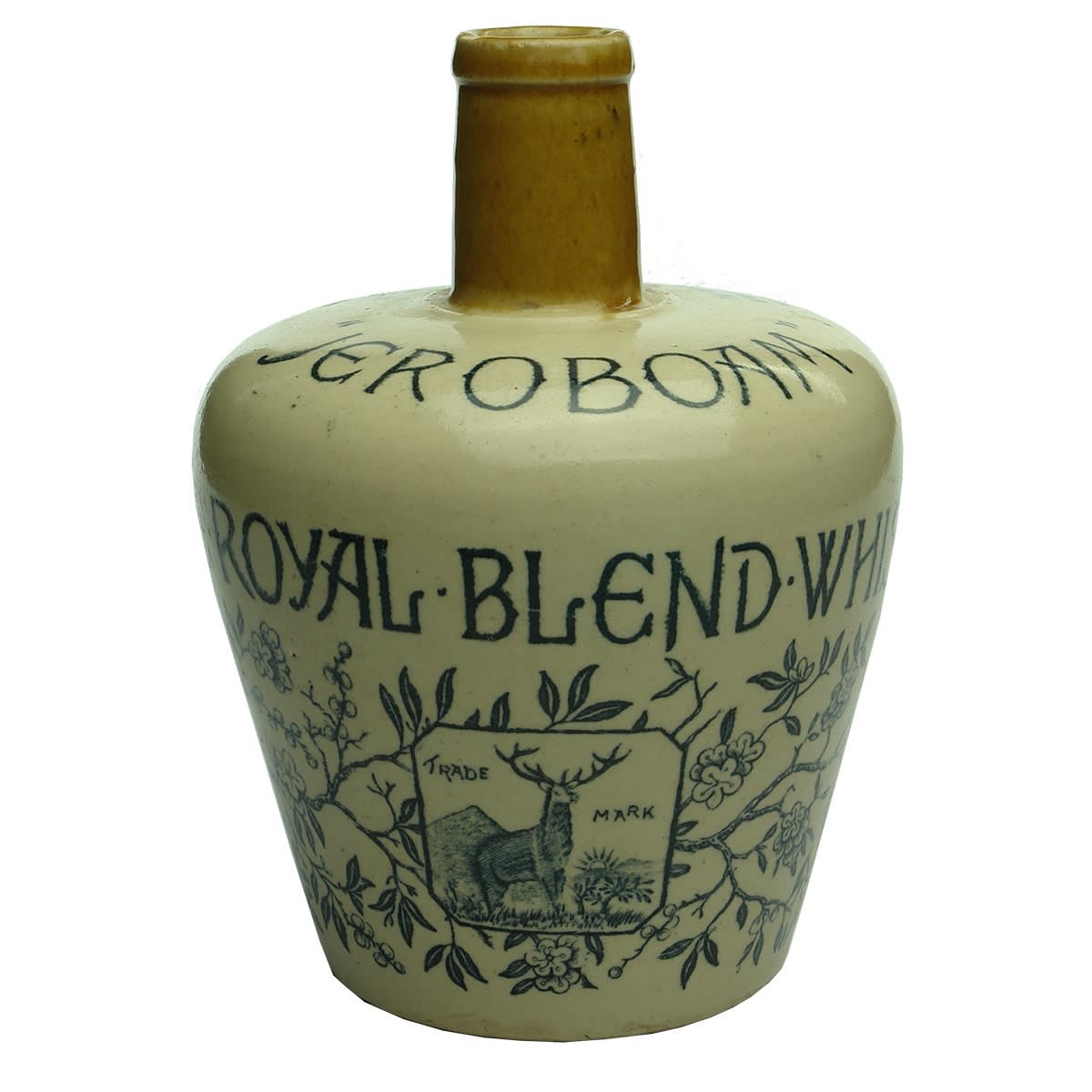 Whisky Jug. Jeroboam. The Royal Blend. Thomson & Co., Glasgow. Tan Top.. Quart.