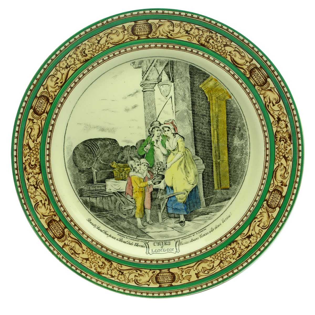 Decorative Plate. Cries of London. F. Wheatley, A. Cardon. Round & Sound Five pence a Pound Duke Cherries.