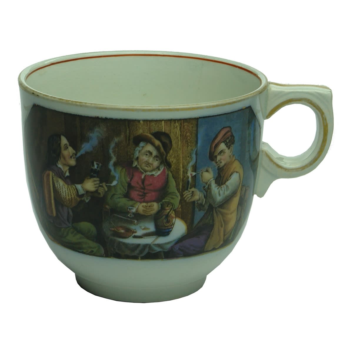 Prattware Cup with two different Smokers images on either side.