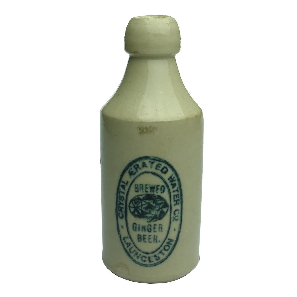 Ginger Beer. Crystal Aerated Water Co, Launceston. Bendigo Pottery Coy Ltd. All White. (Tasmania)