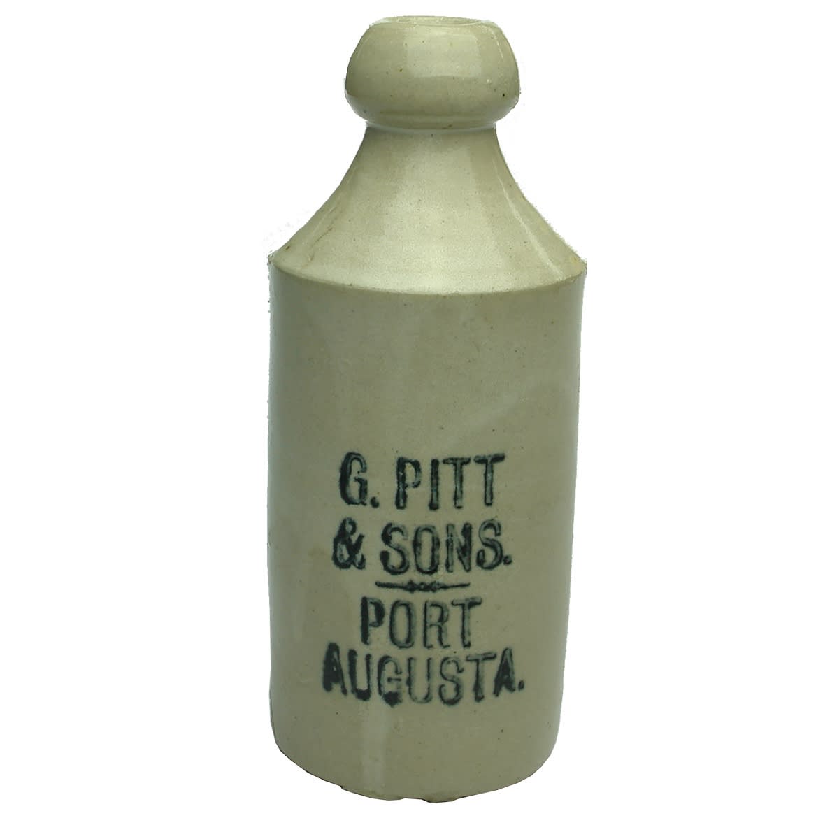 Ginger Beer. G. Pitt & Sons, Port Augusta. Dump. All White. Cork Stopper. (South Australia)