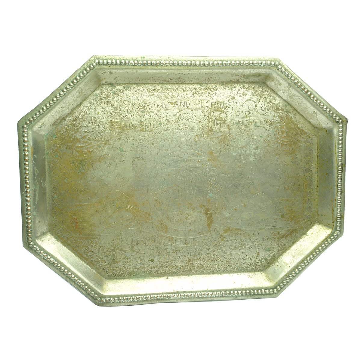 Plated Serving Tray. Hume & Pegrum, Aerated and Mineral Waters, Sydney. Centennial Gift. (New South Wales)