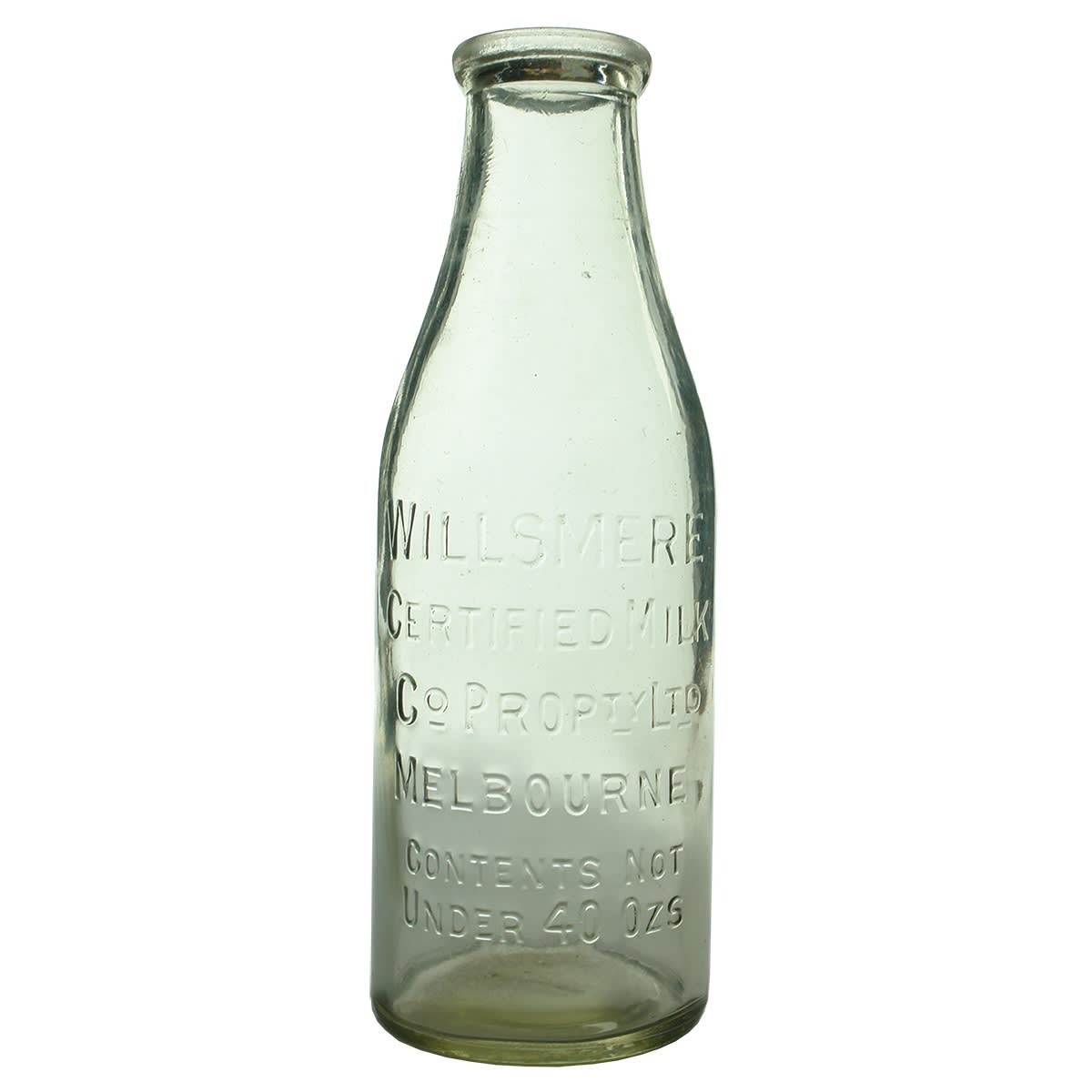 Milk. Willsmere Certified Milk Co Propty Ltd., Melbourne. Base: 1. Wad Lip. 40 oz. (Victoria)