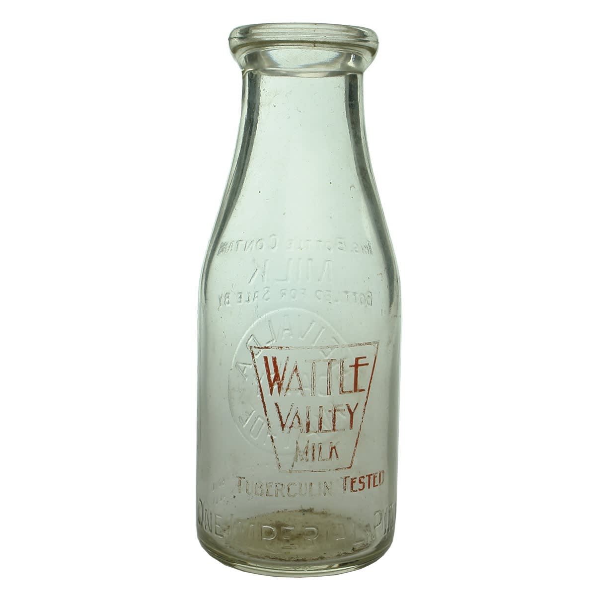 Milk. Heivalda Dairy, Ivanhoe. Wattle Valley Milk Red Print. Base: 496. Wad Lip. 1 Pint. (Victoria)