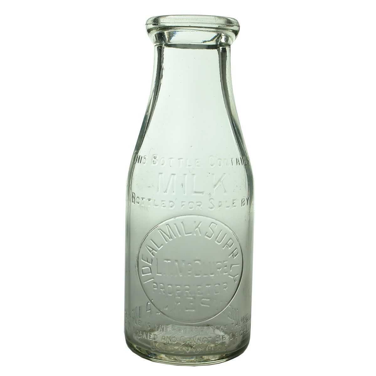 Milk. Ideal Milk Supply, L. T. McClure. Base: 501. Wad Lip. 1 Pint. (Hamilton, Victoria)