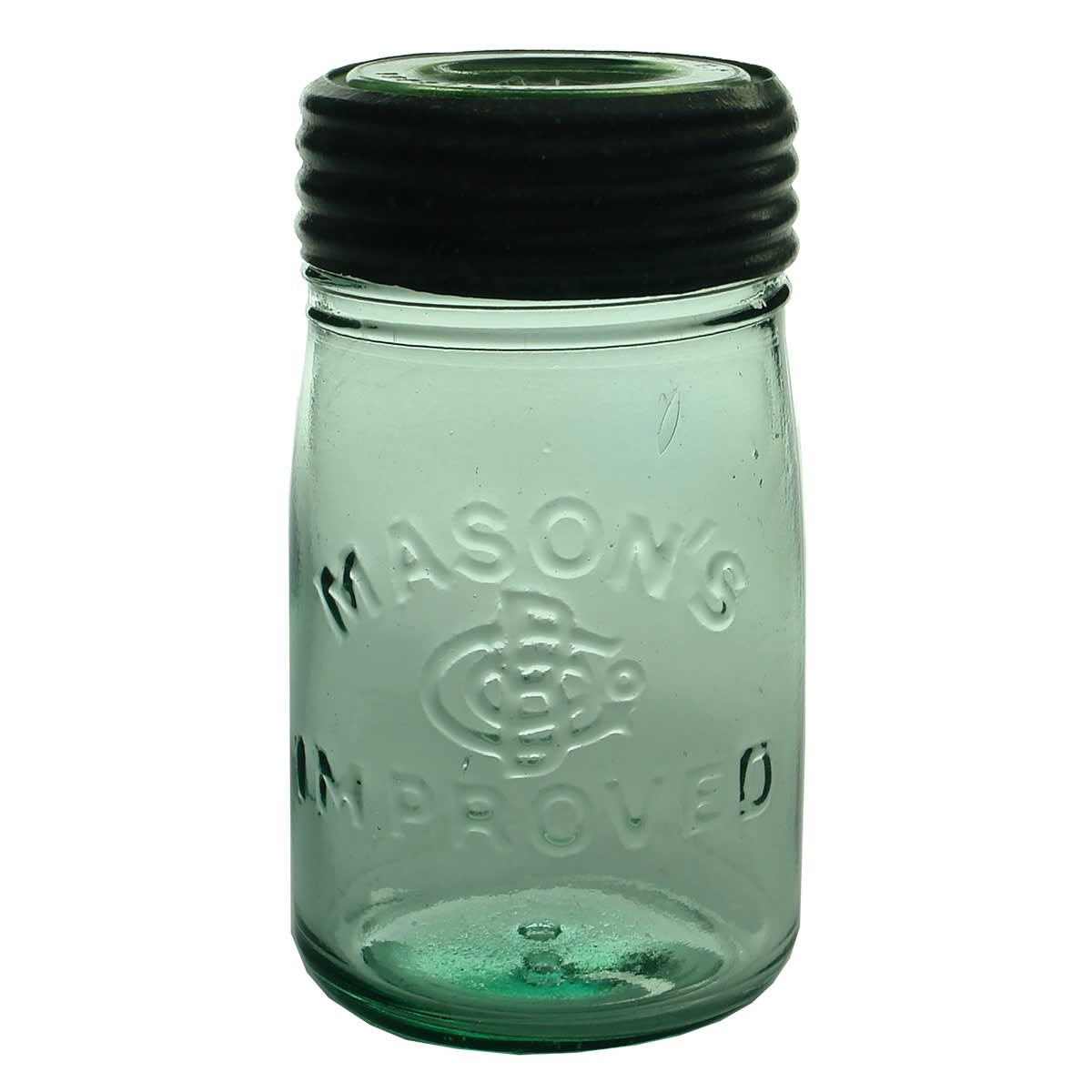 Fruit Jar. Mason's BGCo Improved. Botany Glass Works. Aqua. 1 Pint. (Sydney, New South Wales, Australia)