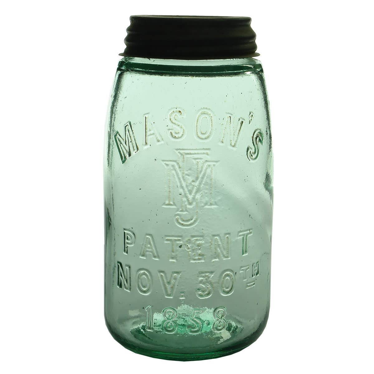 Fruit Jar. Mason's MFJ Patent Nov 30th 1858. Melbourne Glass Works. Quart. (Victoria)