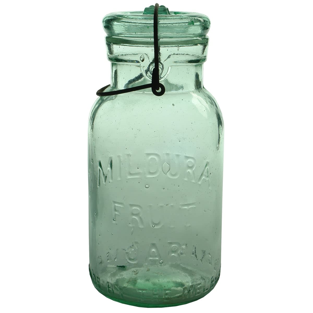 Preserving Jar. Mildura Fruit Jar. Aqua. 1 Quart. (Victoria)