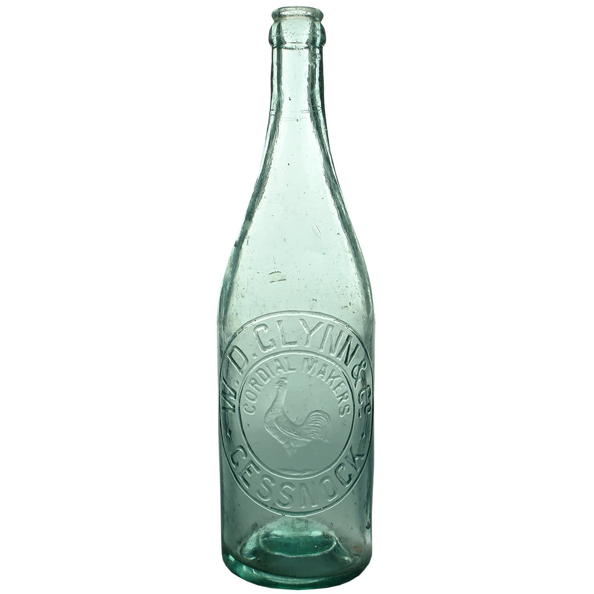 Crown Seal. W. D. Glynn & Co., Cessnock. Rooster TM. Spun Top. Aqua. 26 oz. (New South Wales)