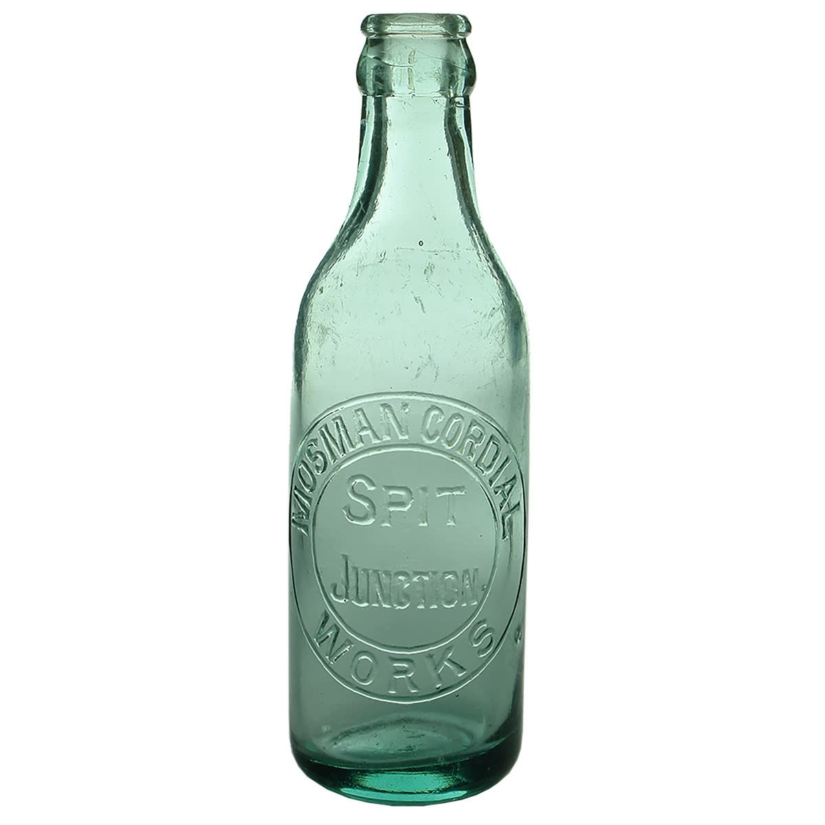 Crown Seal. Mosman Cordial Works. Spit Junction. Aqua. 6 oz. Spun top. (New South Wales)