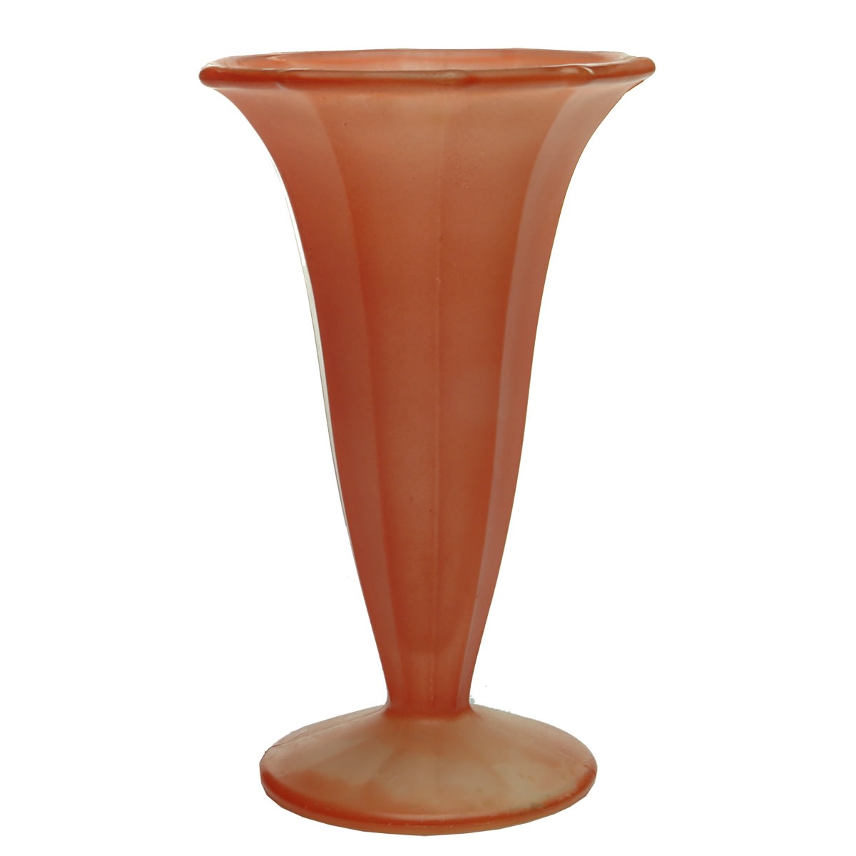 Smaller trumpet shaped Orange Cloud Glass vase. Davidson Glass.