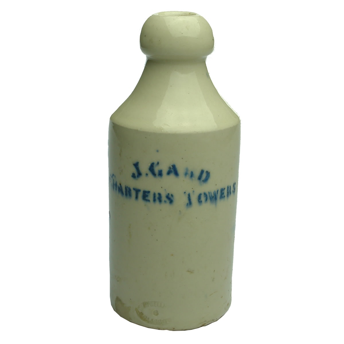 Ginger Beer. J. Gard, Charters Towers. Campbellfield, Glasgow pottery. Blue Print. (Queensland)