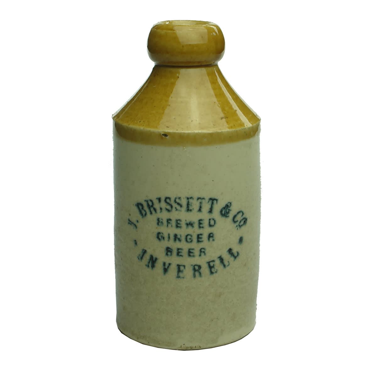 Ginger Beer. J. Brissett & Co. Inverell. Cork stopper. Dump. Tan top. (New South Wales)