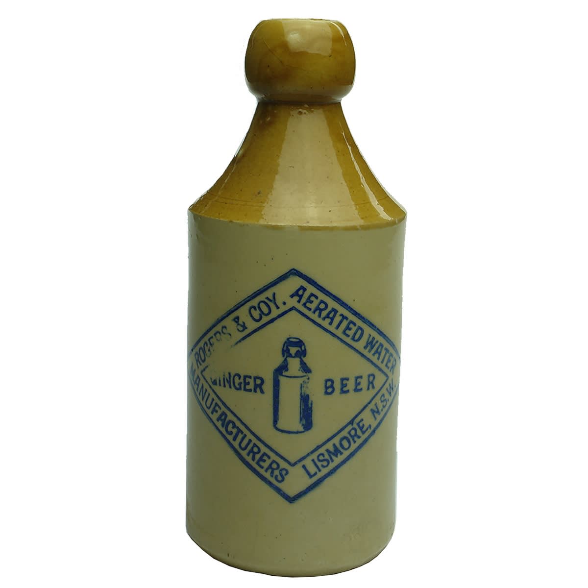 Ginger Beer. Rogers & Co., Lismore. Dump. Blue Print. Tan Top. (New South Wales)