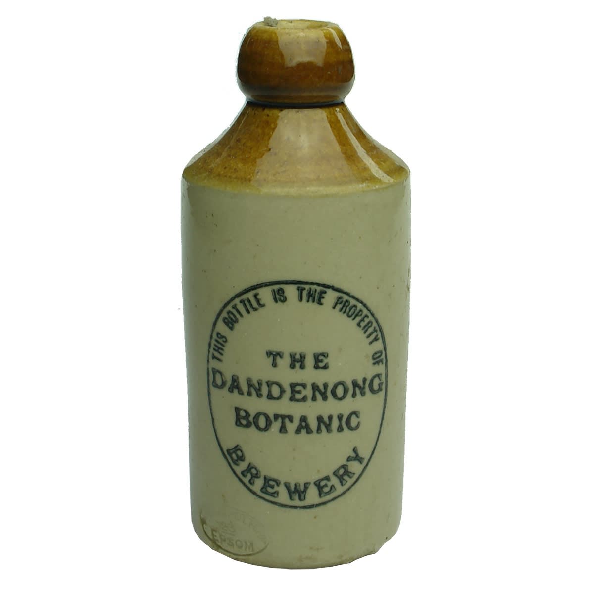 Ginger Beer. The Dandenong Botanic Brewery. Dump, cork stopper. Tan top. (Victoria)