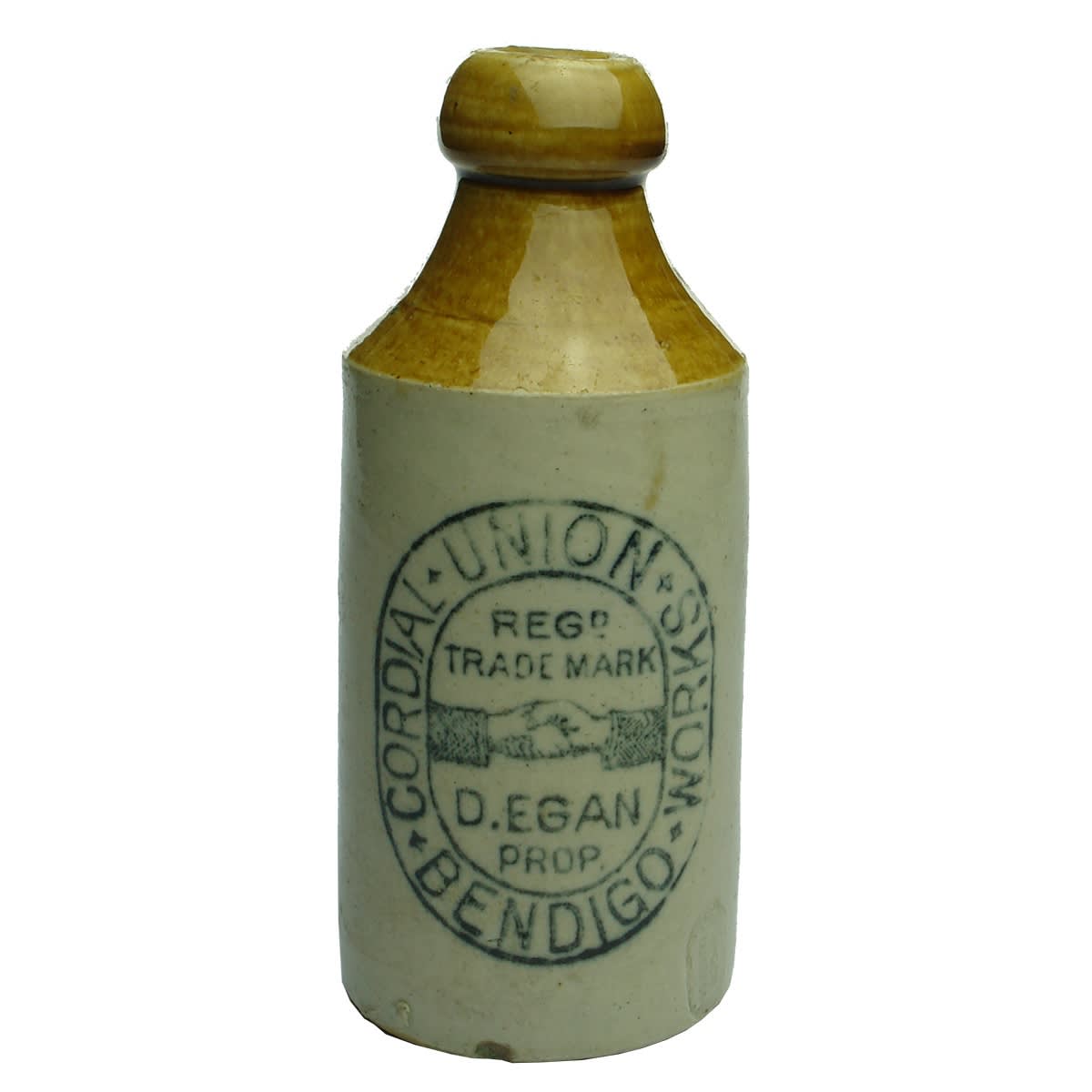 Ginger Beer. Union Cordial Works, D. Egan, Bendigo. Dump. Tan Top. Cork Stopper. (Victoria)