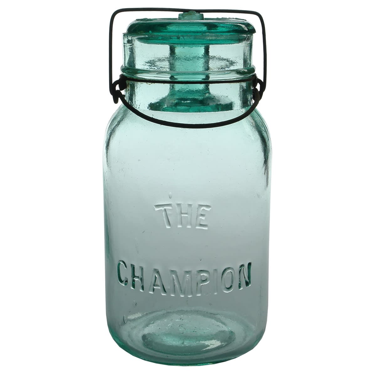 Fruit Jar. The Champion. Aqua. Quart. (Victoria, Australia)