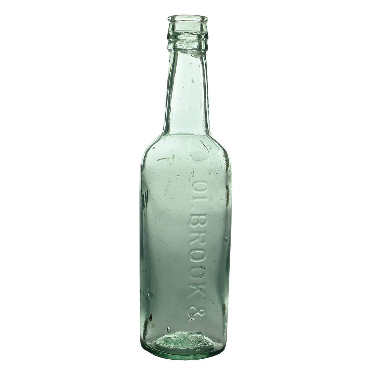 Sauce. Olbrook & Co! (as on the bottle). Kilner Bros made. Mistake bottle, the mould maker has forgotten the H of Holbrook.