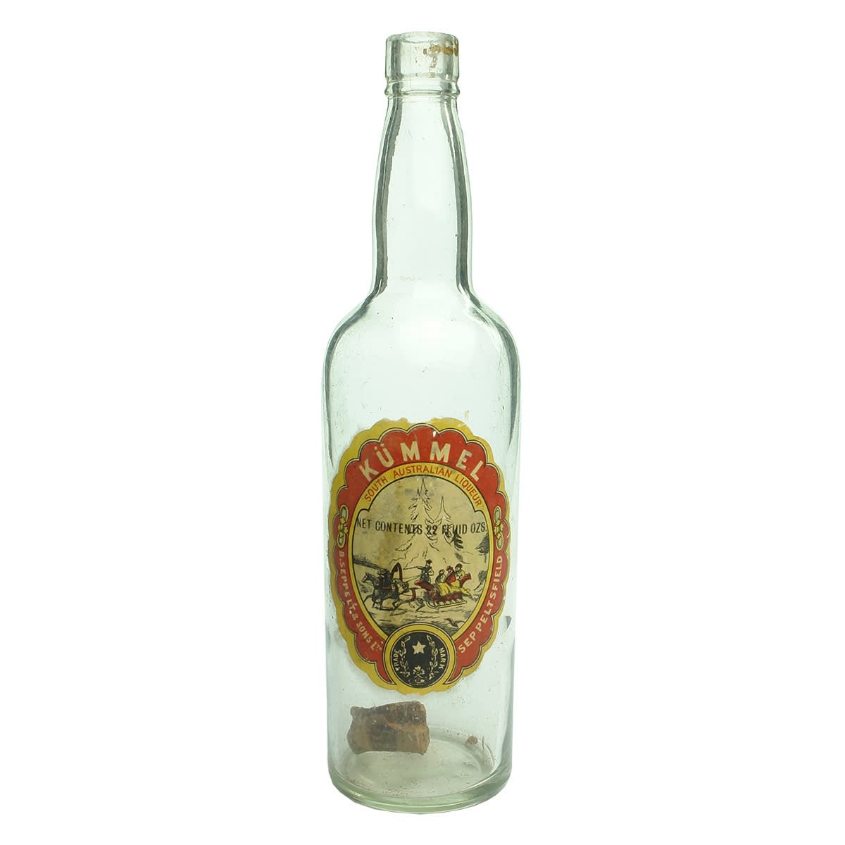 Liqueur. Seppelt & Sons Ltd., Seppeltsfield, Kummel. Clear. Multicoloured label. 22 oz. (South Australia)