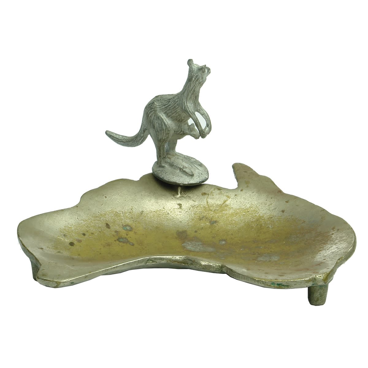 Metalware. Brass Map of Australia Ash Tray with Mounted Kangaroo.