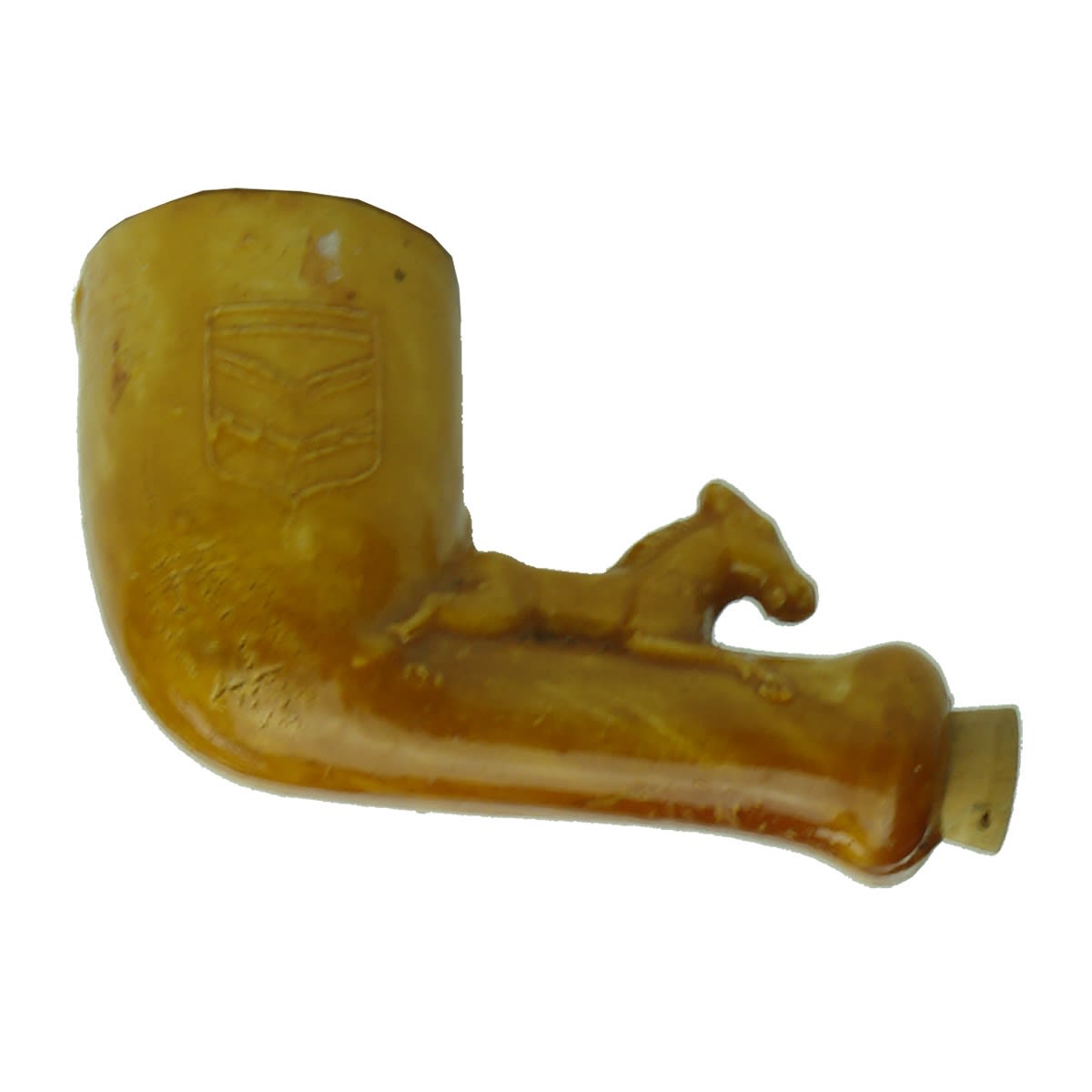 Tobacciana. Pipe bowl with short stem with horse on top, painted tan.