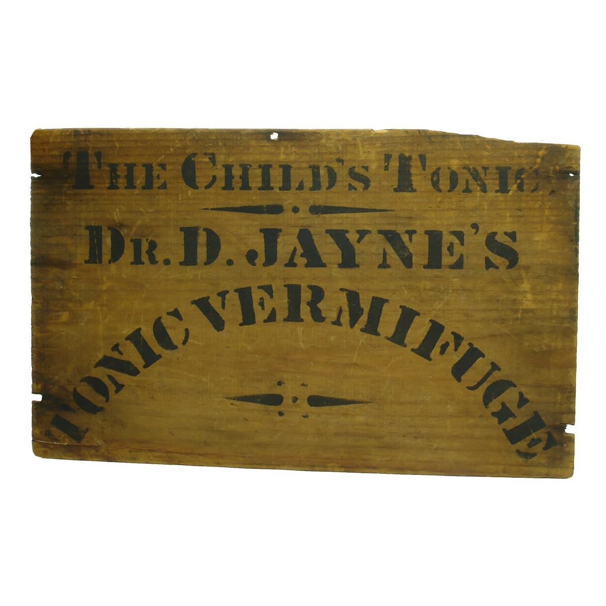 Chemist. Box end for Dr. D. Jayne's Tonic Vermifuge, The Child's Tonic. (United States)