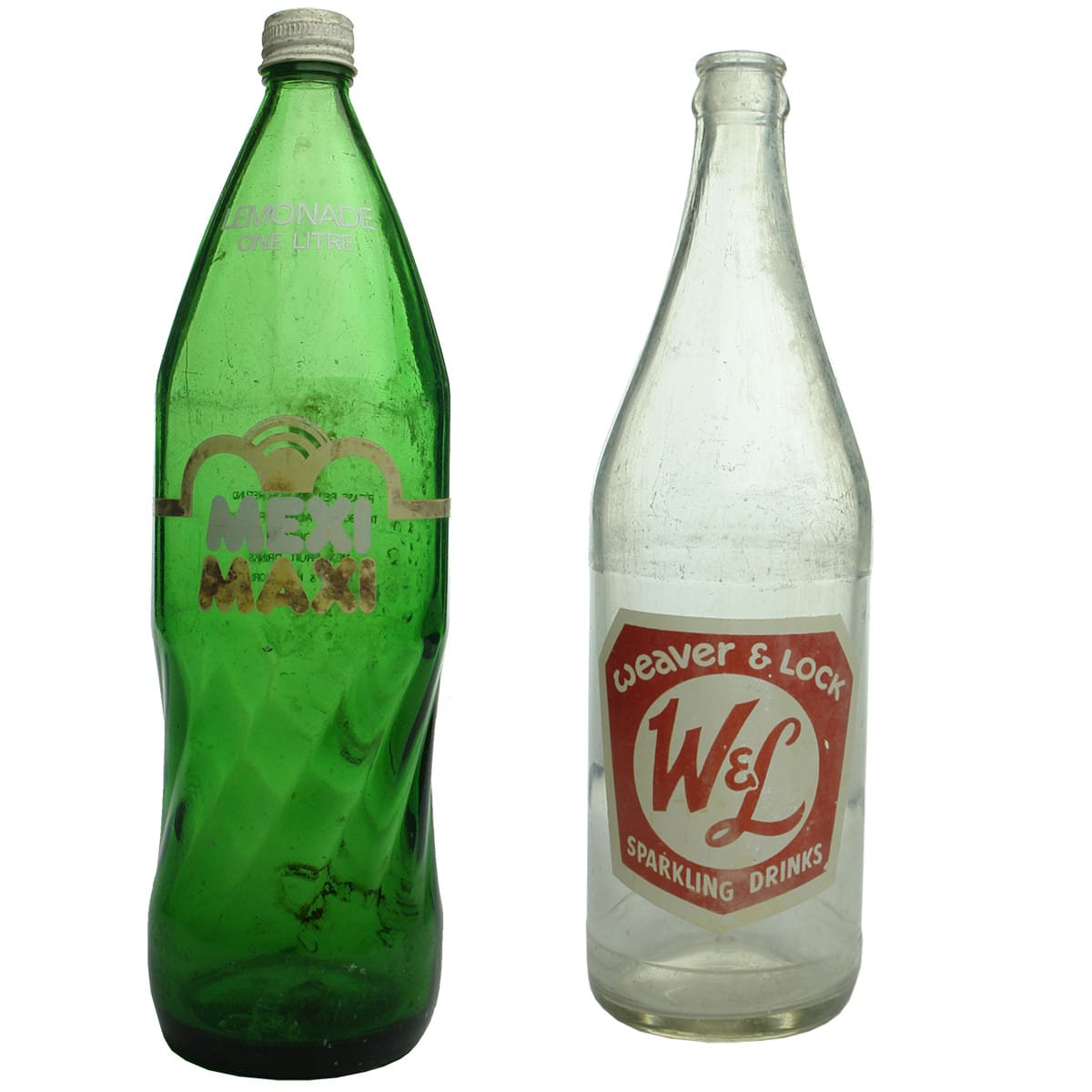 2 Ceramic Label Bottles: 1 litre Mexi Perth & Kalgoorlie Screw top and Weaver & Lock Perth. (Western Australia)