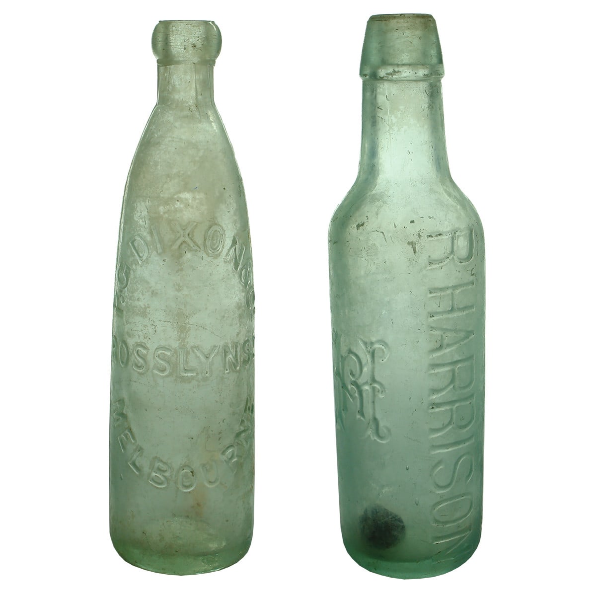 2 Aerated Waters: P. G. Dixon & Co Rosslyn St Melbourne stick bottle and R. Harrison Fitzroy Lamont. (Victoria)