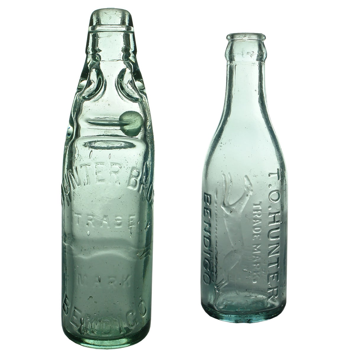 Pair of Bendigo Bottles: Hunter Bros 10 oz Codd and T. O. Hunter 6 oz Crown Seal. (Victoria)