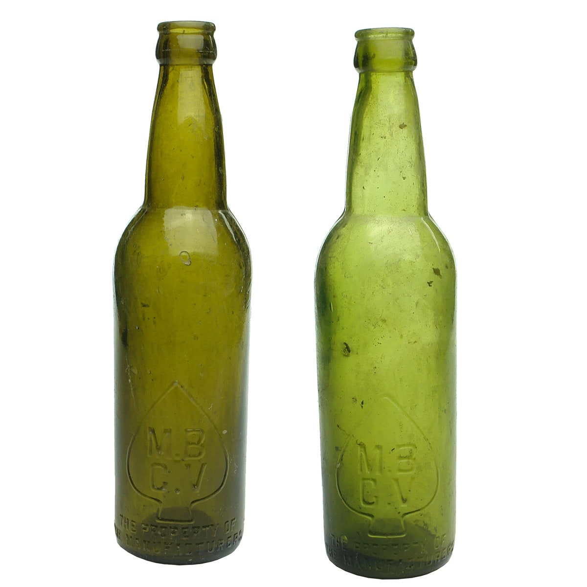 2 half size MBCV Beers. Shouldered crown seals in different shades of Olive. (Victoria)