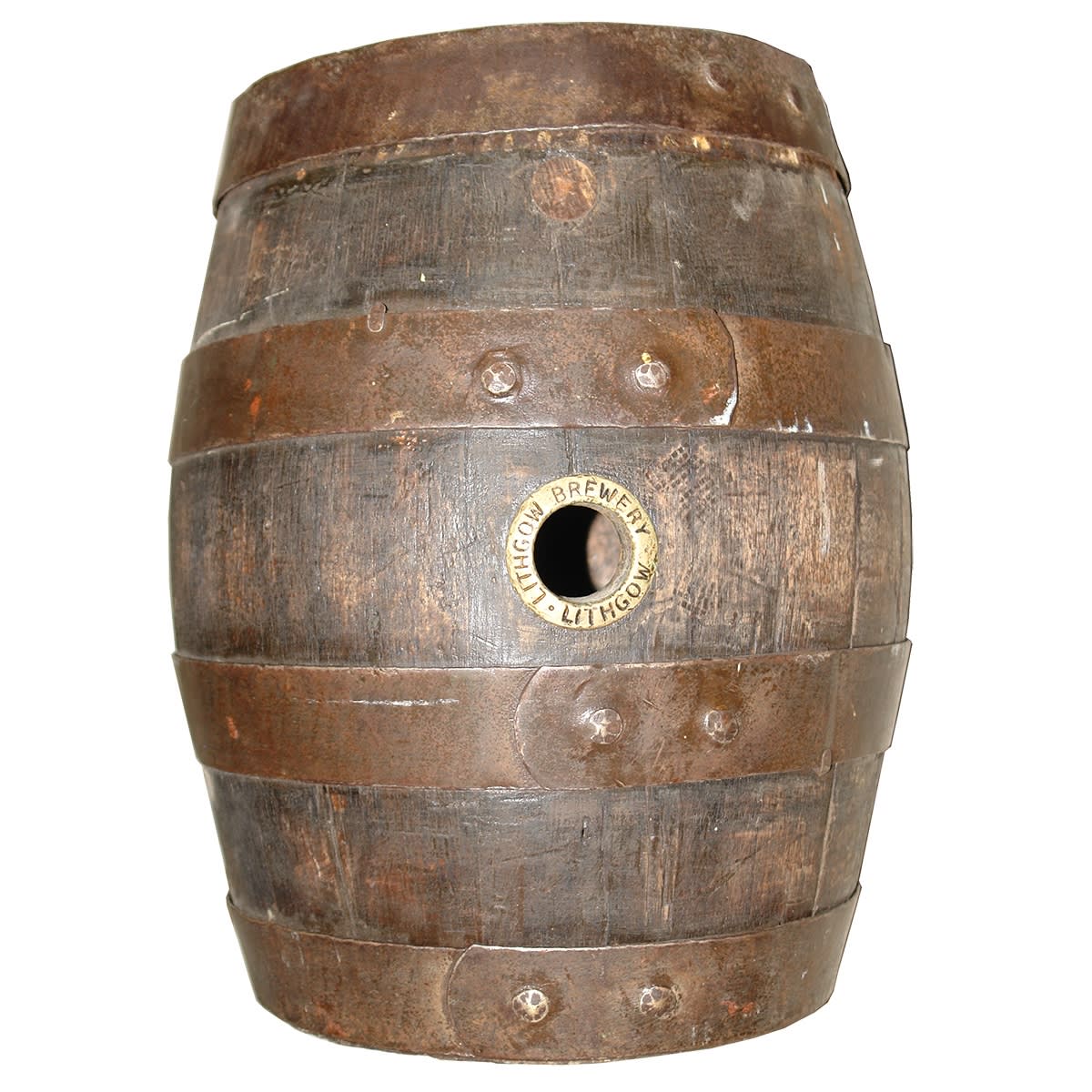 Small Beer Barrel. Brass bung surround Lithgow Brewery, Lithgow. End engraved: Zig Zag Lithgow Brewery Ltd Australia. (New South Wales)