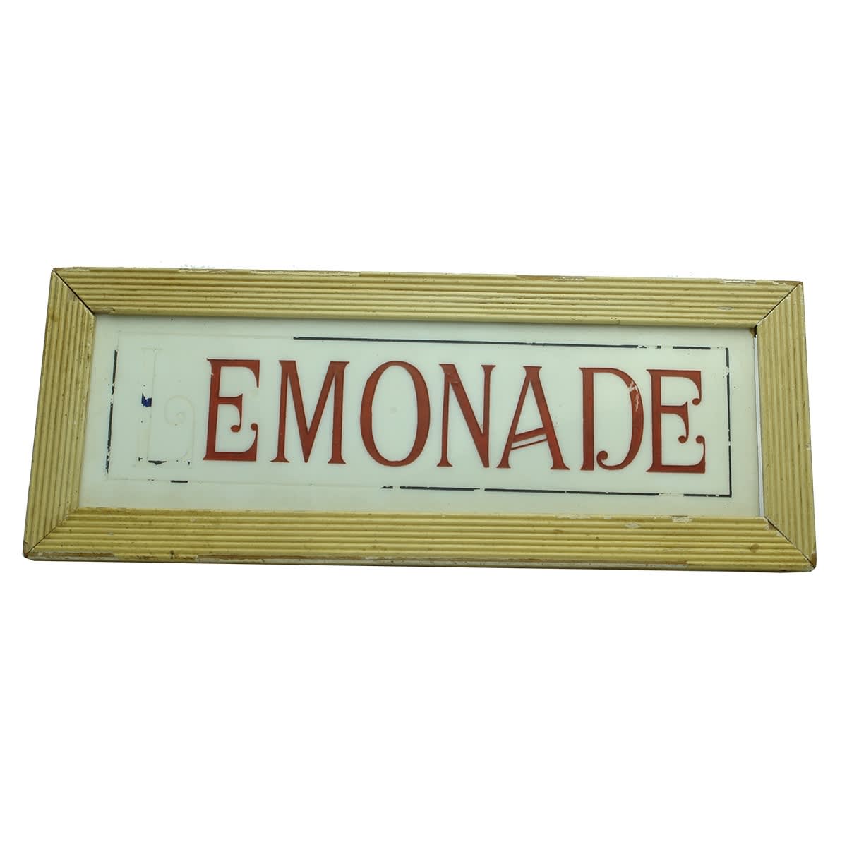 Milk or Opal Glass sign. Lemonade. Milk Bar or Soda Fountain type piece.