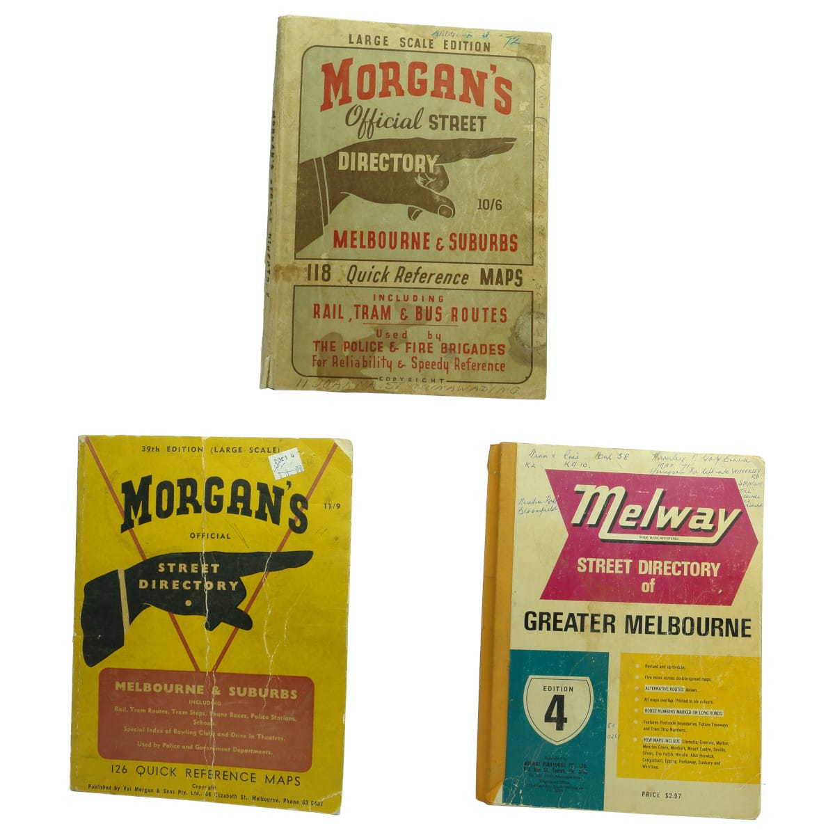 3 Melbourne Street Directories: 2 x Morgan's and 1 x Melway.