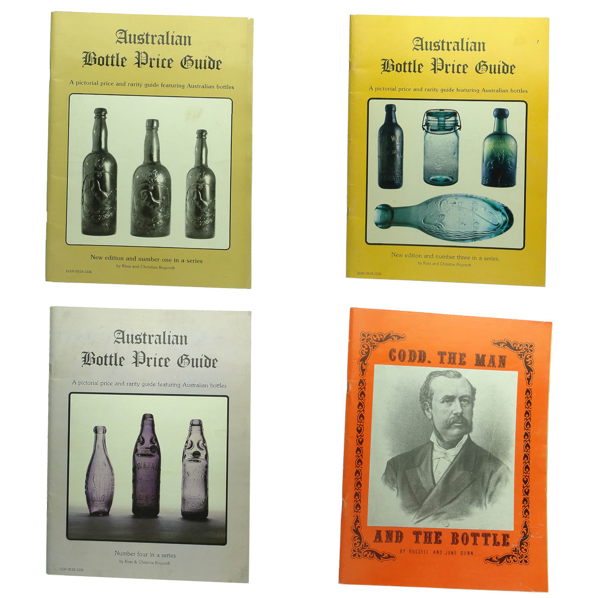 4 Bottle Collecting Books. 3 x Australian Bottle Price Guide, Roycroft. Codd, The Man & The Bottle, Dunn. 1982 - 1987