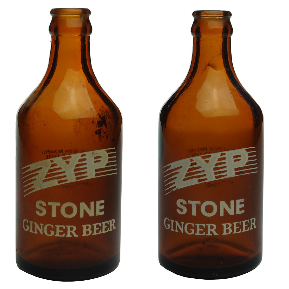 2 Dump Ceramic Label Crown Seals. Zyp Aerated Water Co Ginger Beer Sydney. (New South Wales)