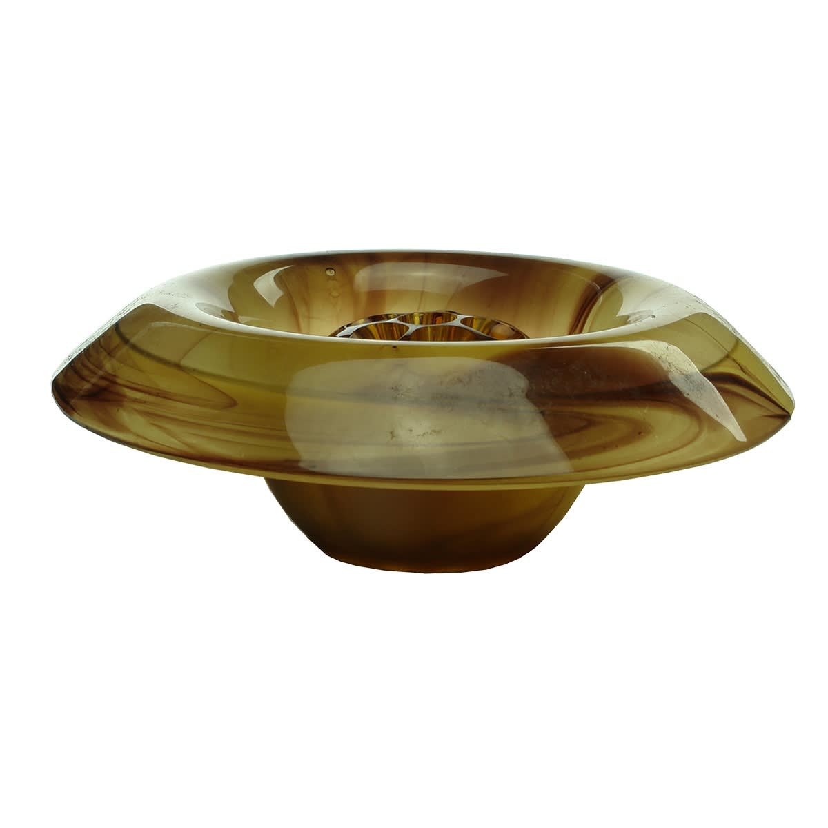 Amber Cloud glass bowl with flower block. W to base of bowl.