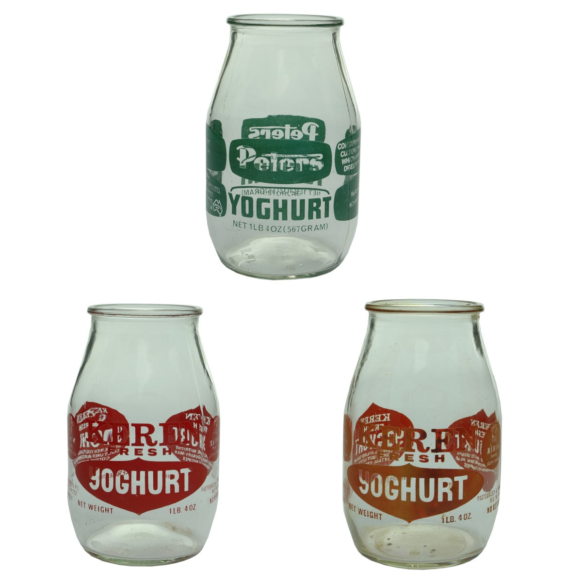 3 Ceramic Label Yoghurt Jars: Peters Restorlac; 2 x Keren Dairy Products Alphington. (Victoria)