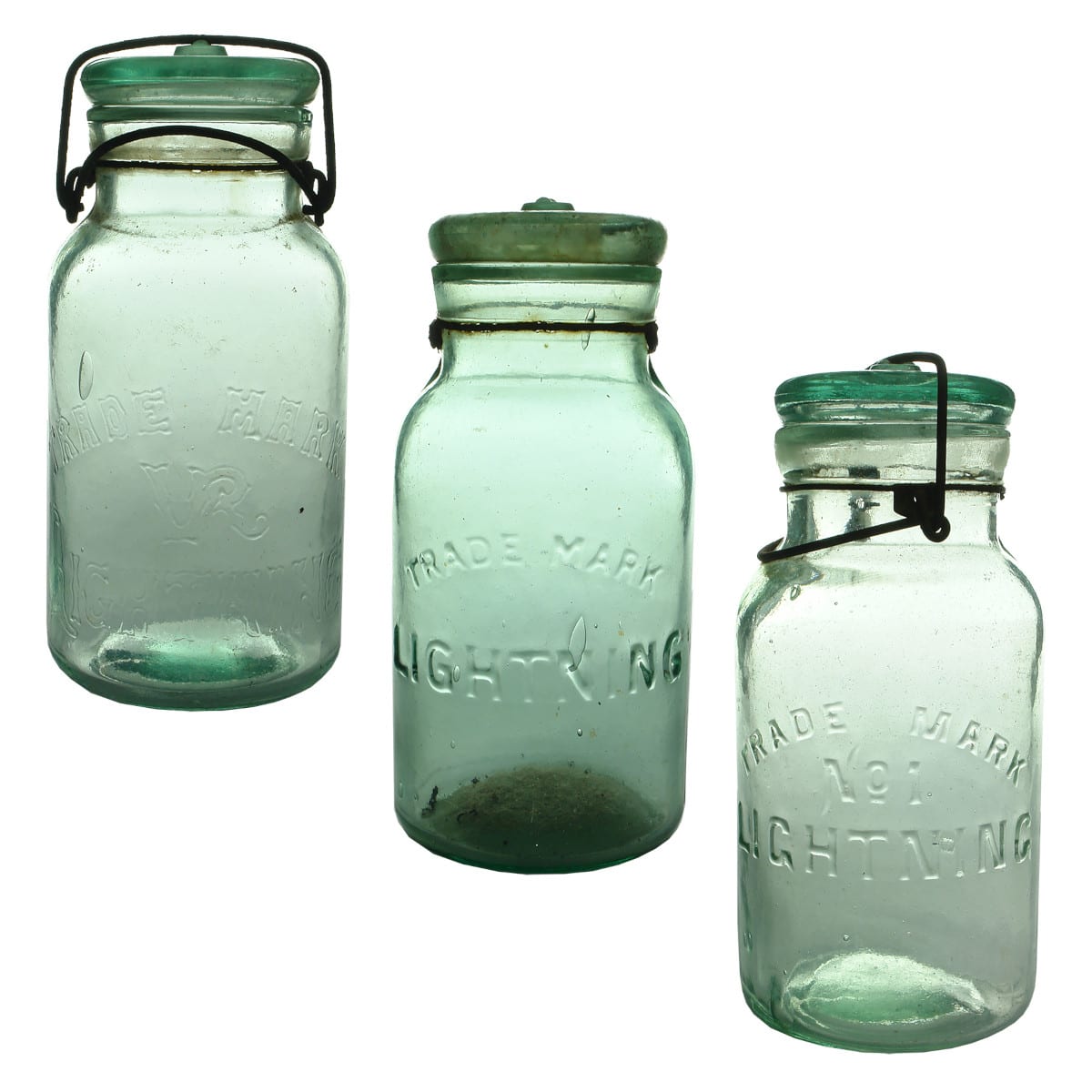 3 Fruit Jars. All variations of Trade Mark Lightning. Quarts.