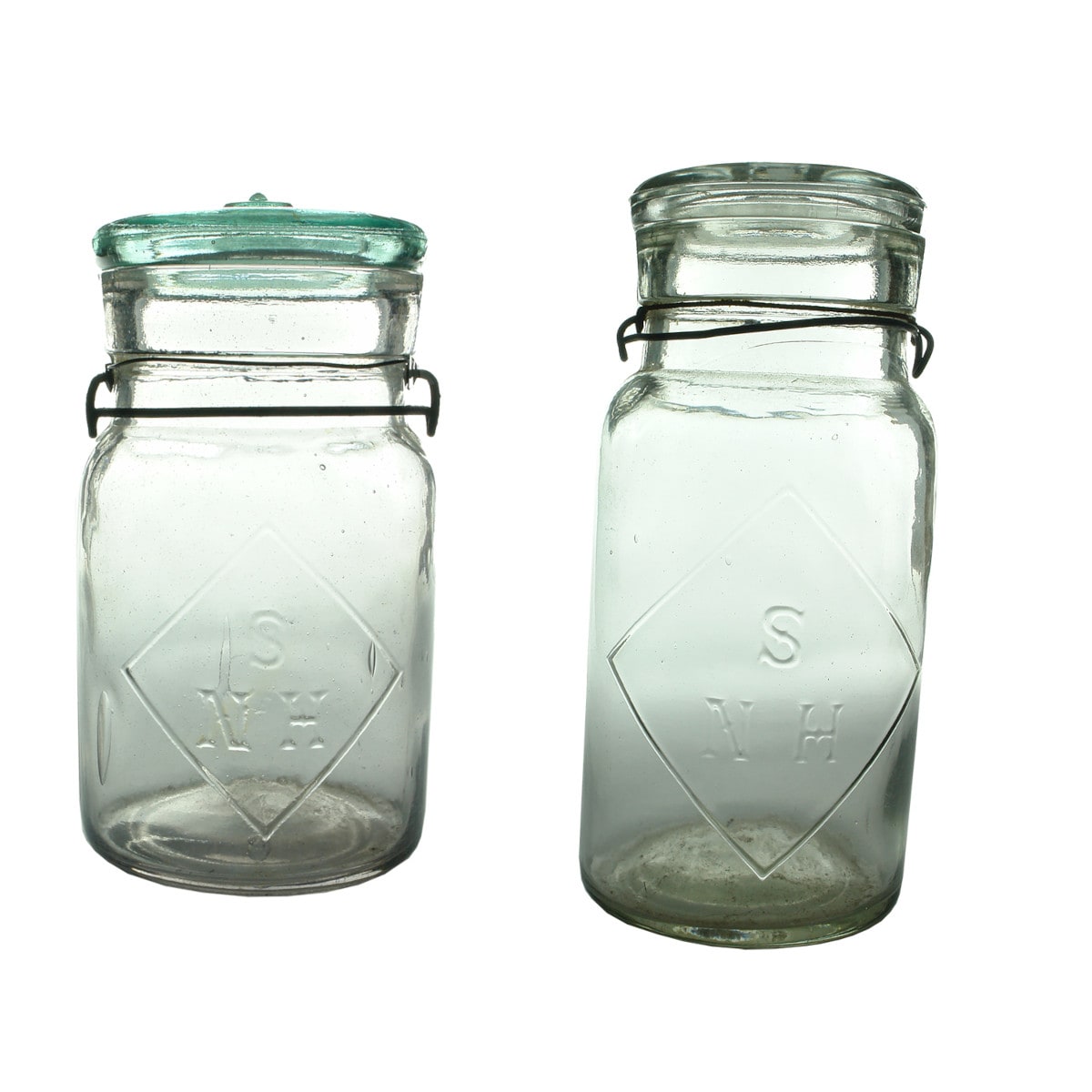 2 Fruit Jars. Quart & Half Gallon SNH. Pale Amethyst & Clear. (Australia)