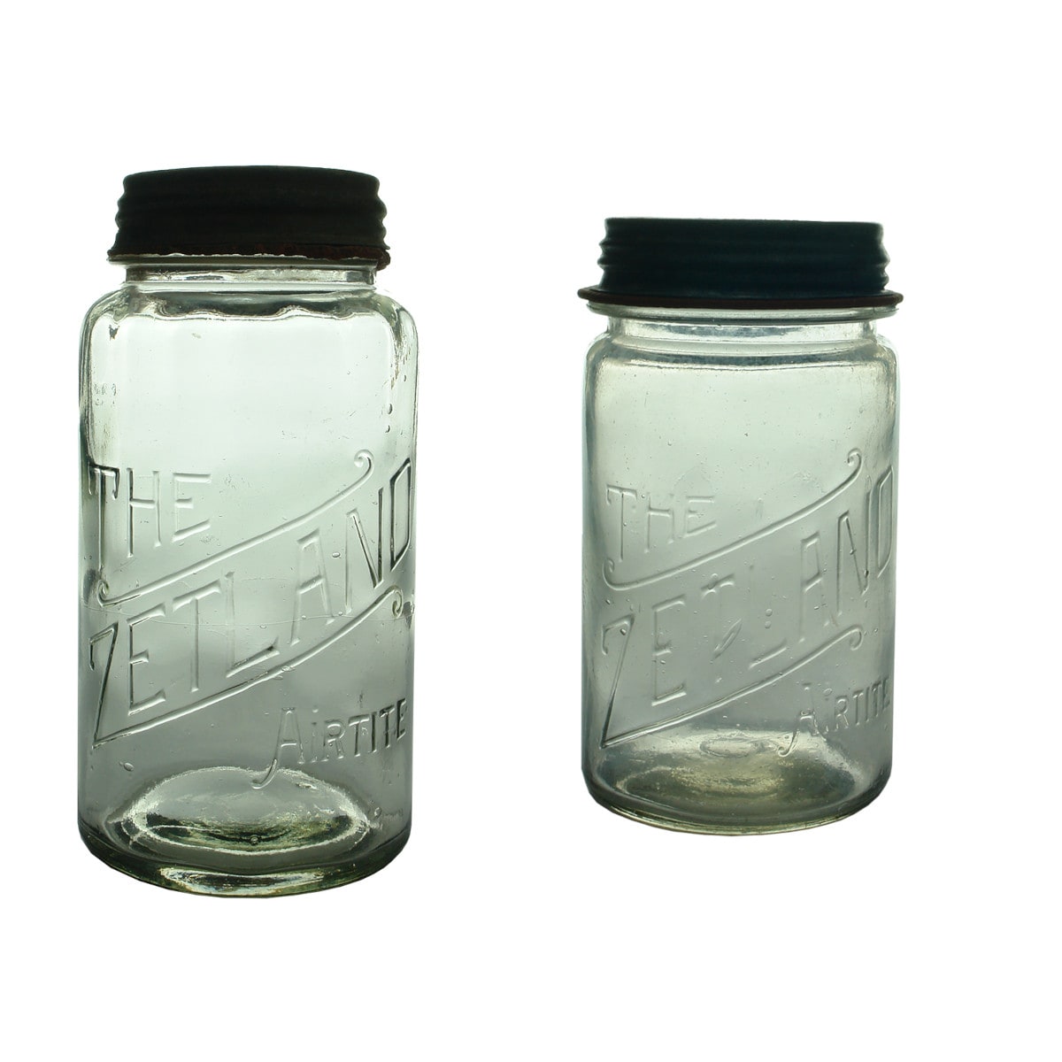 2 Fruit Jars. The Zetland Airtite. Half Gallon & Quart. (Australia)