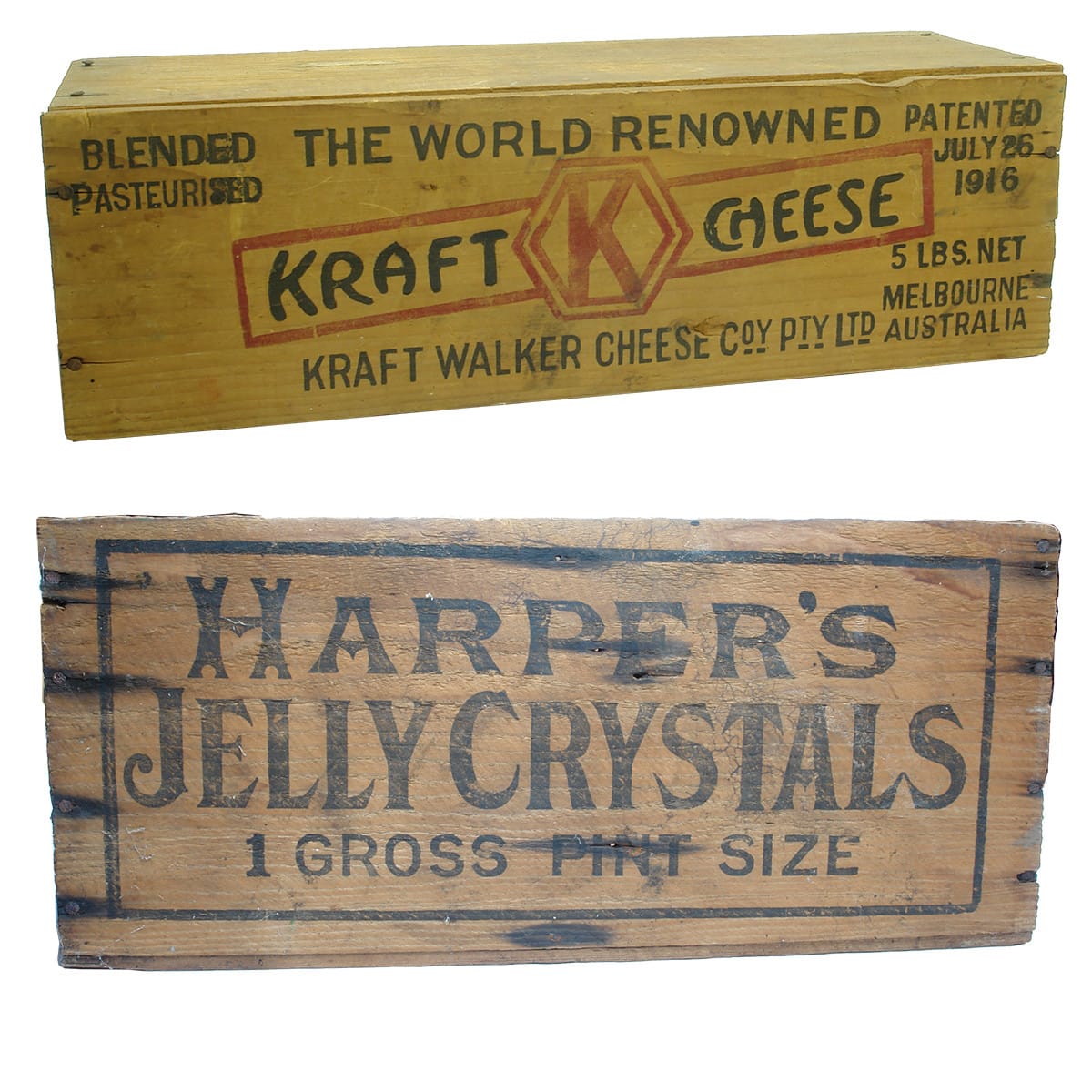 2 Boxes: Kraft Cheese, Kraft Walker, Melbourne and Harpers Jelly Crystals.