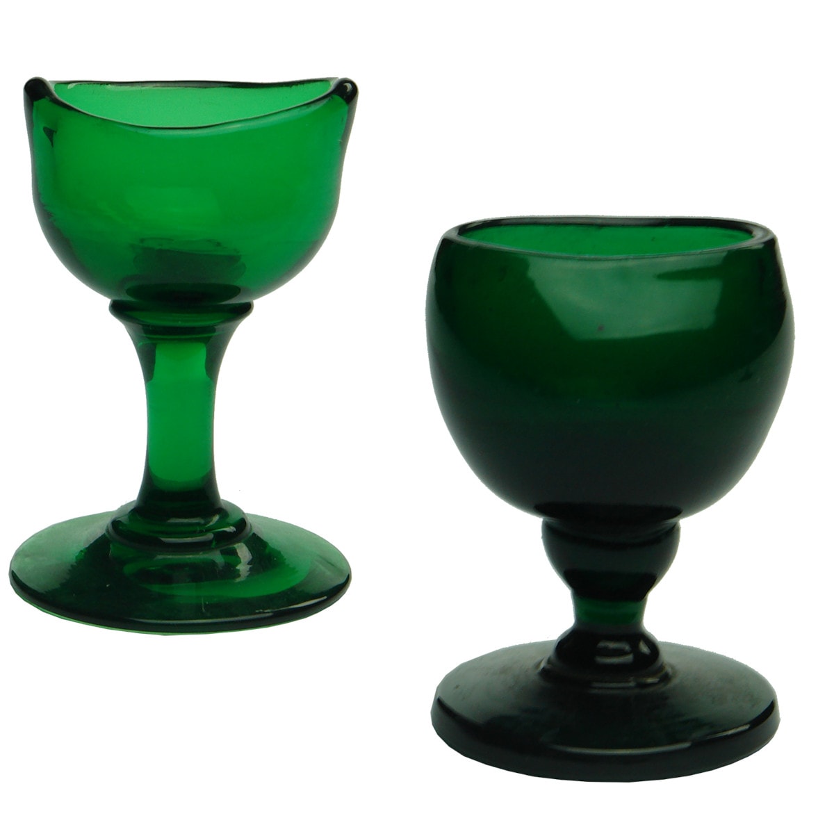 Medicine. Pair of pontilled green pedestal eye baths.