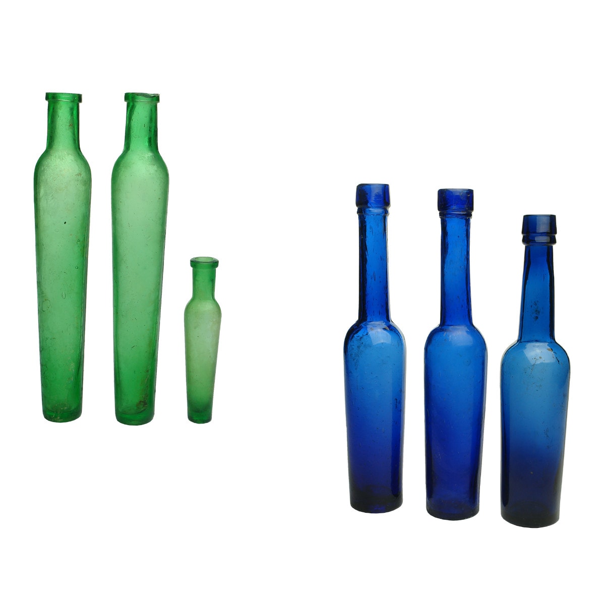 Miscellaneous: 1. Green Eau de Toilette, large. 2. Green Eau de Toilette, large. 3. Green Eau de Toilette, small. 4. Cobalt castor oil. 5. Cobalt castor oil. 6. Cobalt castor oil.