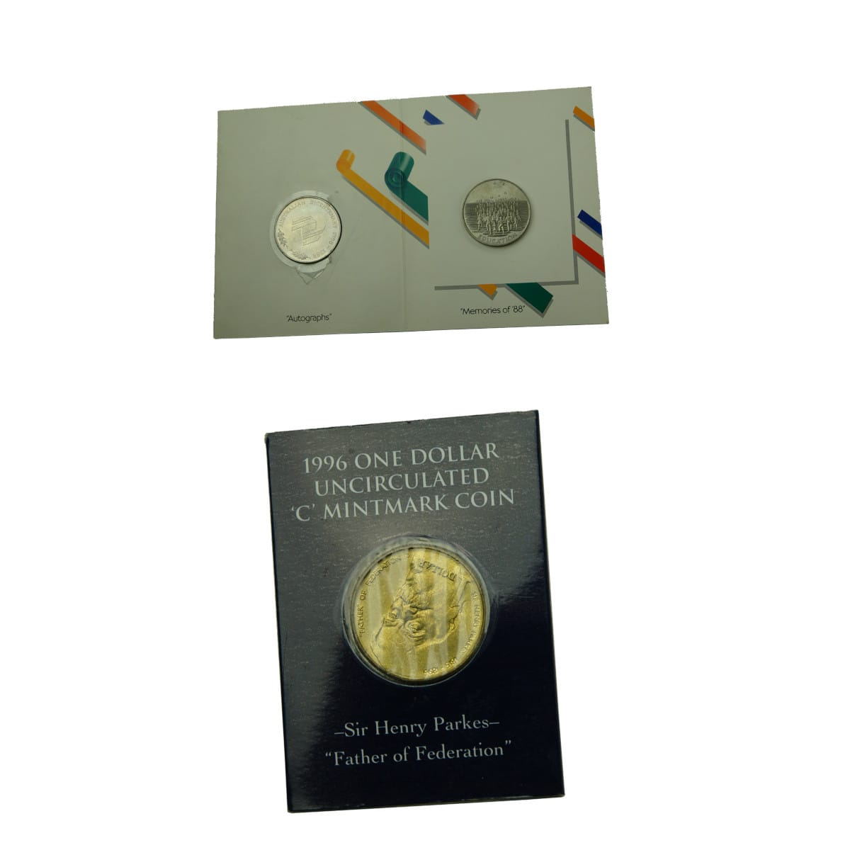 Numismatics. Set of Bicentennial Medallions and Uncirculated 1996 Henry Parkes "Father of Federation" 1 Dollar Coin.