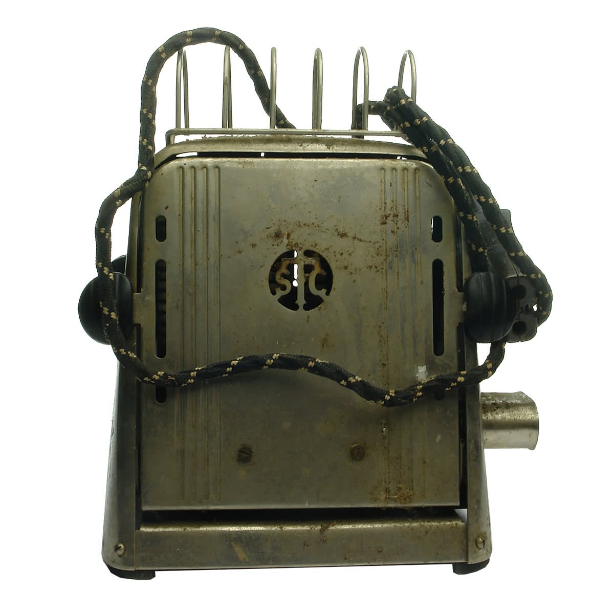 Toaster. Standard Telephones and Cables Pty Ltd. Made in Australia. toast rack on top. Clipsall cord and plug.  DEFINITELY NOT FOR USE WITHOUT PRIOR TESTING!