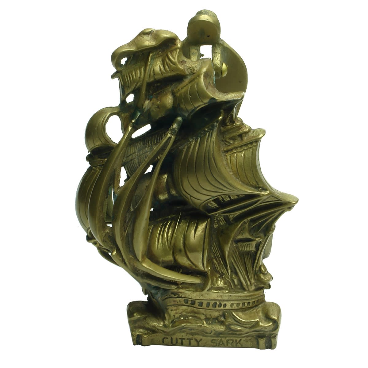 Heavy brass doorknocker. Cutty Sark. One ship drives east...