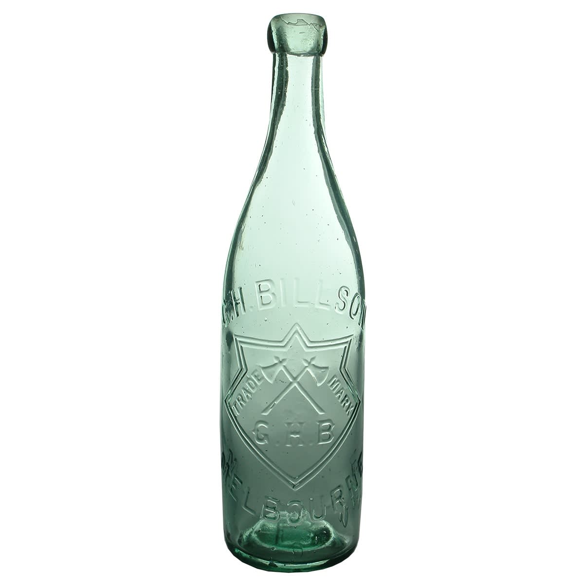 Corker. G. H. Billson, Melbourne. Crossed Axes. Aqua. 26 oz. (Victoria)