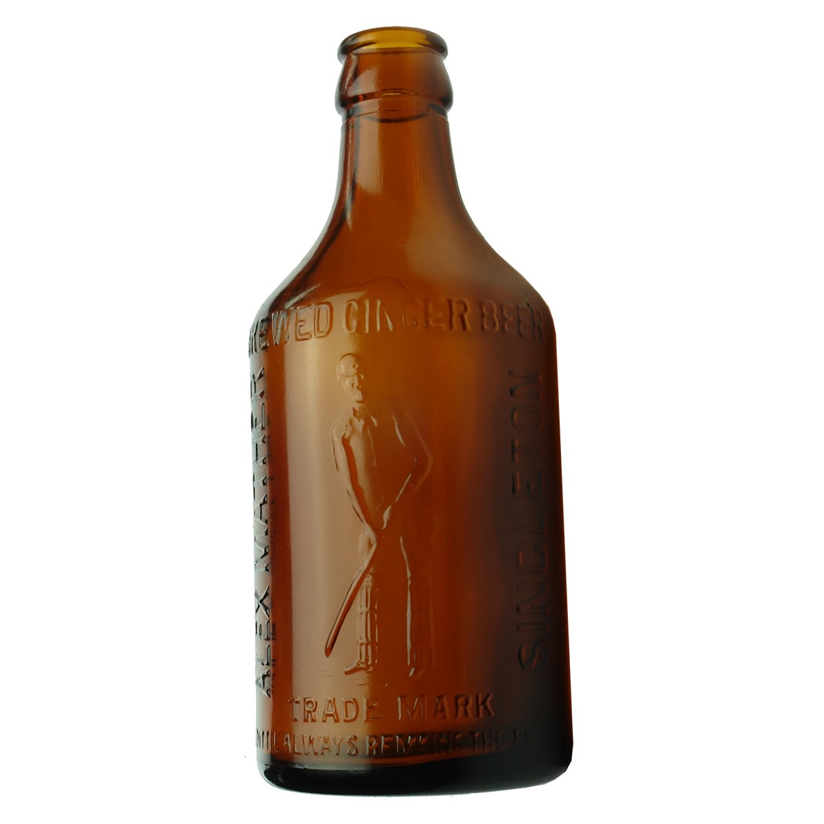 Ginger Beer. Alex Mather, Singleton. Cricketer. Batsman. Crown Seal. Amber Glass. 10 oz. (New South Wales)