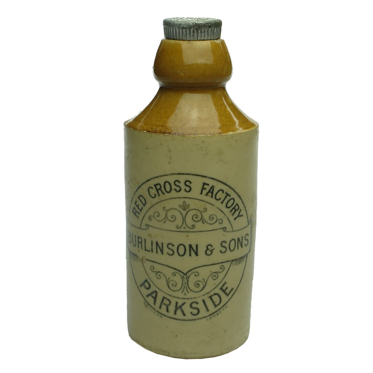 Ginger Beer. Burlinson & Sons, Red Cross Factory, Parkside. Internal Thread. 10 oz. (South Australia)