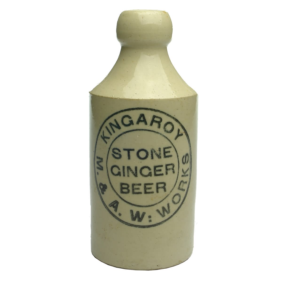 Ginger Beer. Kingaroy M. & A. W. Works. Stone Ginger Beer. All White Dump Blob top. (Queensland)